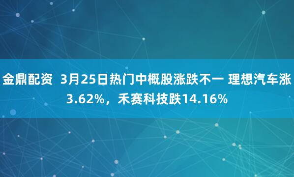金鼎配资  3月25日热门中概股涨跌不一 理想汽车涨3.62%，禾赛科技跌14.16%